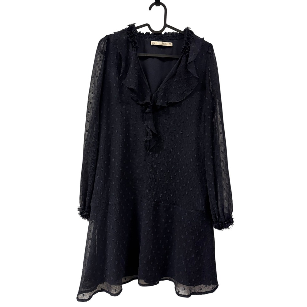 Zara Basic Collection Navy Sheer Dot Ruffle Neck … - image 6